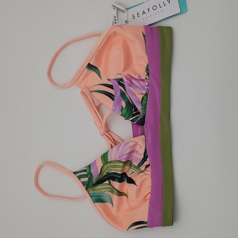 Seafolly Las Palmas Reversible Fixed Tri Bra Bikini Top Peach